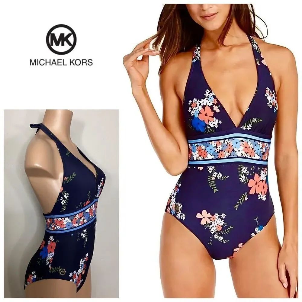 New. Michael Kors navy floral swimsuit. Size 10. Retails $114